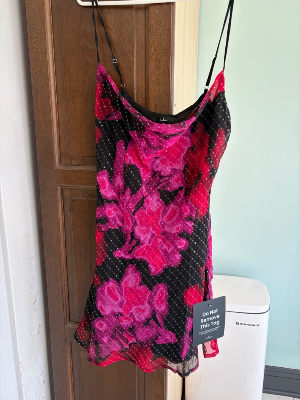 Lulu's Black Floral Slip Dress with Fuchsia and Hot Pink